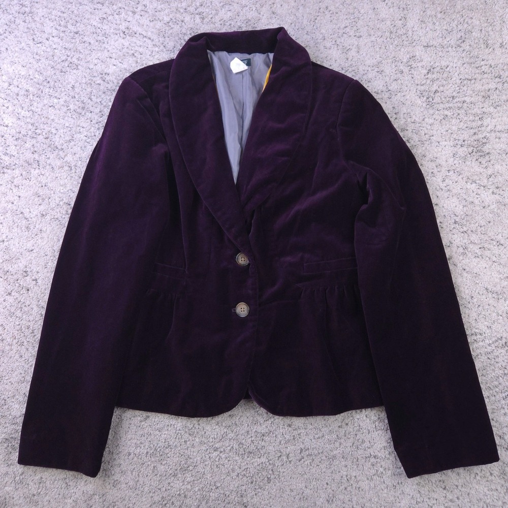 J Crew Blazer Womens Size 2 Velvet Jacket Purple Lined Shawl Lapel Two Button